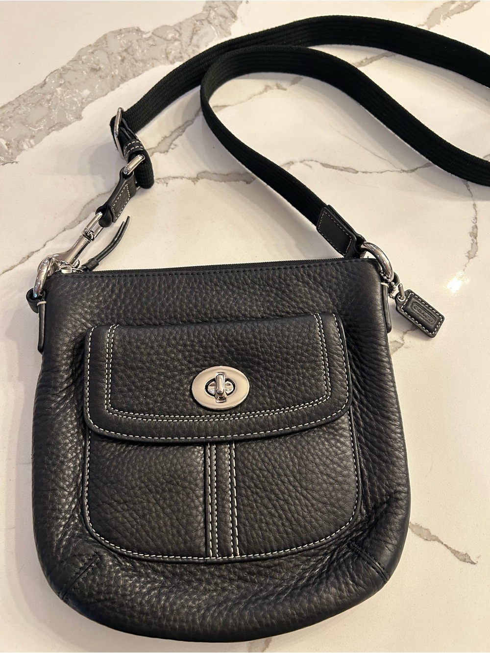 Coach Black Pebbled Leather Turnlock Crossbody